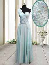 Glittering One Shoulder Sleeveless Beading and Appliques Side Zipper Dress for Prom
