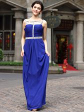 Charming Sleeveless Chiffon Floor Length Zipper Dress for Prom in Royal Blue with Beading