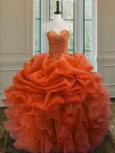 Clearance Floor Length Ball Gowns Sleeveless Orange Red Vestidos de Quinceanera Lace Up