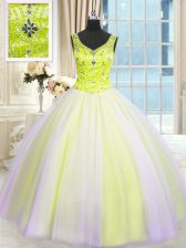  Sequins V-neck Sleeveless Lace Up 15th Birthday Dress Multi-color Tulle