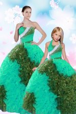 Fashion Multi-color 15 Quinceanera Dress Military Ball and Sweet 16 and Quinceanera with Sequins and Pick Ups Sweetheart Sleeveless Lace Up