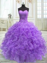  Floor Length Ball Gowns Sleeveless Lavender Quinceanera Dresses Lace Up