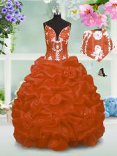 Trendy Pick Ups Floor Length Ball Gowns Sleeveless Orange Pageant Gowns For Girls Lace Up