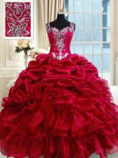 Customized Fuchsia Organza Zipper Straps Sleeveless Floor Length Sweet 16 Dresses Ruffled Layers and Pick Ups