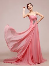Fitting Sweetheart Sleeveless Chiffon Prom Evening Gown Beading and Ruching Zipper