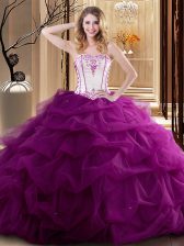  Ruffled Floor Length Ball Gowns Sleeveless Fuchsia Quinceanera Dress Lace Up