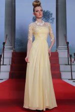  Light Yellow Spaghetti Straps Zipper Lace and Ruching Homecoming Dress Half Sleeves