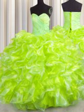 Noble Yellow Green Sleeveless Beading and Ruffles Floor Length 15 Quinceanera Dress