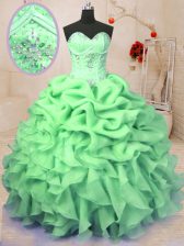 Low Price Organza Sleeveless Floor Length Quinceanera Gown and Beading and Ruffles and Pick Ups
