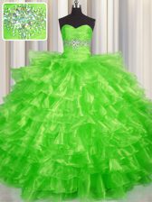 Charming Sweetheart Sleeveless Sweet 16 Dresses Floor Length Beading and Ruffled Layers Organza