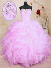 Designer Lilac Sleeveless Beading and Ruffles Floor Length Quinceanera Dresses