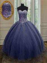 Noble Sweetheart Sleeveless Lace Up Sweet 16 Quinceanera Dress Navy Blue Organza