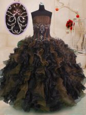 Fashion Multi-color Organza Lace Up Strapless Sleeveless Floor Length Quinceanera Gown Beading and Ruffles