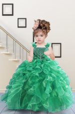 Enchanting Straps Sleeveless Organza Kids Formal Wear Beading and Ruffles Lace Up