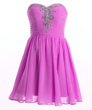 Fabulous Lilac Sweetheart Lace Up Beading and Ruching Sleeveless