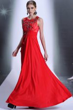  Red Zipper Bateau Hand Made Flower Prom Evening Gown Chiffon Sleeveless