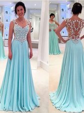 Fabulous Sweetheart Sleeveless Zipper Prom Evening Gown Aqua Blue Chiffon
