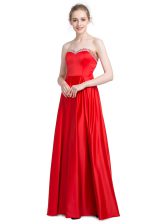 Chic Red Sleeveless Floor Length Beading Zipper Prom Party Dress