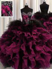  Red And Black Sleeveless Beading and Ruffles Floor Length Sweet 16 Quinceanera Dress