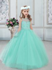 Classical Bateau Sleeveless Tulle Little Girl Pageant Dress Beading Lace Up