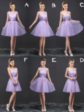  Lavender Quinceanera Dama Dress Prom and Party and Wedding Party with Lace and Appliques and Belt V-neck Sleeveless Lace Up