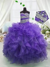  Floor Length Eggplant Purple Child Pageant Dress Sweetheart Sleeveless Lace Up