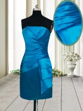 Elegant Sleeveless Satin Mini Length Lace Up in Teal with Ruching