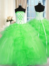  Lace Up Quinceanera Dress Pick Ups and Hand Made Flower Sleeveless Floor Length
