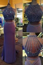  Scoop Floor Length Two Pieces Sleeveless Purple Zipper
