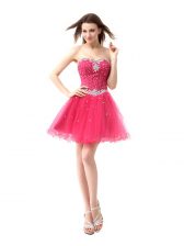 Super Beading Prom Party Dress Coral Red Lace Up Sleeveless Knee Length