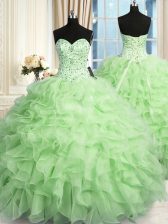 Inexpensive Beading and Ruffles Sweet 16 Dress Lace Up Sleeveless Floor Length