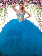  Sweetheart Sleeveless Lace Up Sweet 16 Dress Blue Tulle