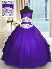 Amazing Purple Lace Up Sweetheart Beading and Lace and Appliques and Ruching and Pick Ups Vestidos de Quinceanera Taffeta and Tulle Sleeveless