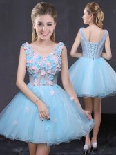 Fancy V-neck Sleeveless Lace Up Homecoming Dress Baby Blue Organza