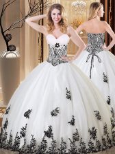  White Lace Up Sweet 16 Dresses Appliques Sleeveless Floor Length