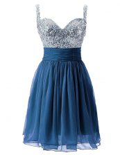 Simple Knee Length Column/Sheath Sleeveless Navy Blue Prom Evening Gown Zipper