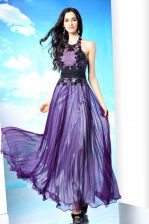 Custom Made Purple Halter Top Neckline Lace Dress for Prom Sleeveless Zipper