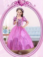 Low Price Lilac Ball Gowns Scoop Short Sleeves Tulle Ankle Length Side Zipper Beading Flower Girl Dresses for Less