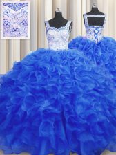 Stunning Floor Length Royal Blue Sweet 16 Quinceanera Dress Organza Sleeveless Beading
