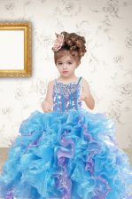  Sleeveless Beading and Ruffles and Sequins Lace Up Child Pageant Dress