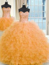  Three Piece Tulle Sleeveless Floor Length Sweet 16 Dress and Beading and Ruffles