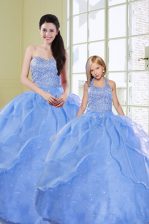 Cheap Floor Length Lace Up Sweet 16 Dresses Light Blue for Military Ball and Sweet 16 and Quinceanera with Beading