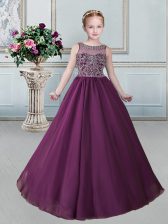  Burgundy Scoop Neckline Beading Little Girls Pageant Dress Wholesale Sleeveless Lace Up
