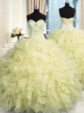 Exquisite Sweetheart Sleeveless Lace Up Vestidos de Quinceanera Yellow Organza