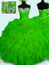 Fine Organza Sleeveless Floor Length Quince Ball Gowns and Beading and Ruffles
