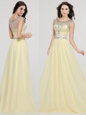 Noble Light Yellow Scoop Neckline Beading Prom Gown Sleeveless Zipper