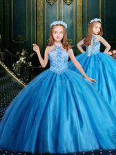  Halter Top Sleeveless Lace Up Floor Length Beading and Sequins Flower Girl Dresses for Less