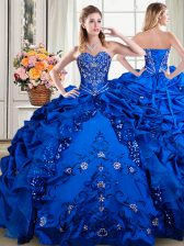 Cute Royal Blue Sleeveless Floor Length Beading and Embroidery and Pick Ups Lace Up Quinceanera Gown