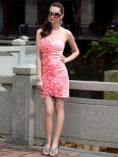 Edgy Chiffon Sleeveless Knee Length Evening Dress and Ruching and Hand Made Flower