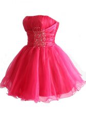  Sequins Hot Pink Sleeveless Organza Lace Up Prom Dress for Prom and Party